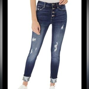 KanCan Women's Dark Blue Distressed Skinny Jeans